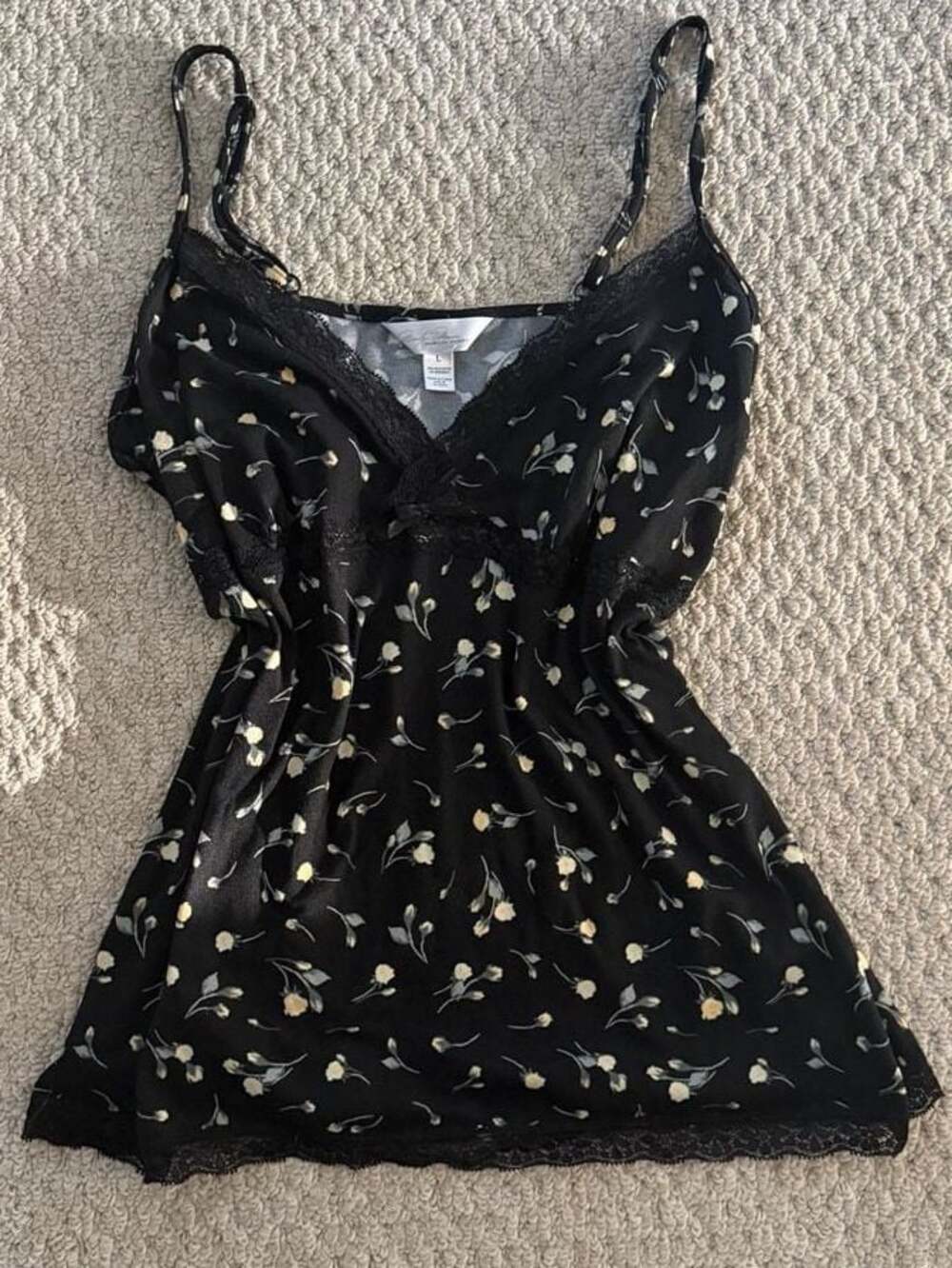 Marilyn Monroe Black Floral Lace Trim Camisole Chemise Size L